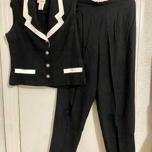 VTG old money black & white vest suit pant women’s 16. READ DESCRIPTION